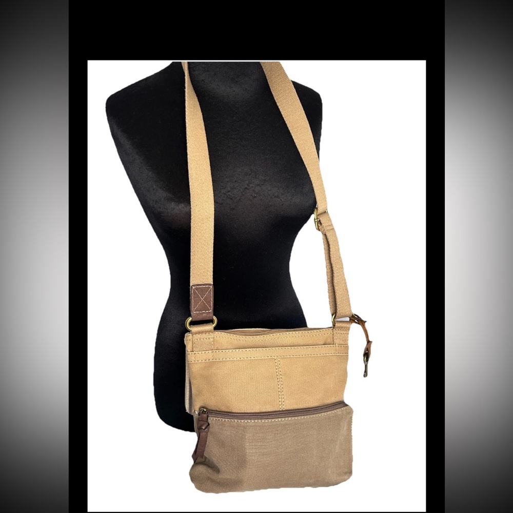 Fossil Maddox Long Live Vintage 1954 Crossbody Bag Purse Two Tone Canvas - Picture 9 of 16
